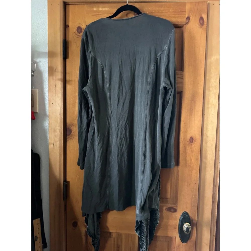 XCVI Cardigan XL Gray Burnout Velvet Silk Blend Open Front Boho Whimsigoth
